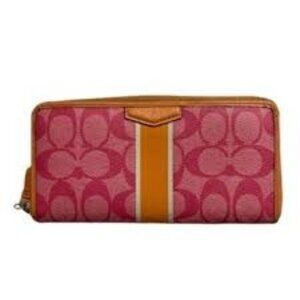 Coach signature pink and orange stripe zip-around continental wallet clutch